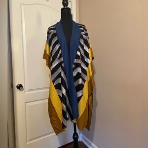 Janice Apparel Cotton Wool Poncho Wrap Gold Black Blue One Size Colorful Classy